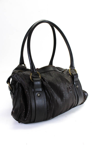 Burberry Womens Brown Leather Woven Zip Shoulder Bag Handbag
