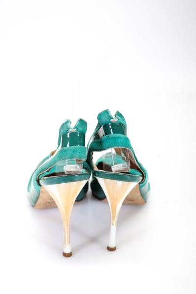 Latitude Femme Womens Almond Toe Slingback High Heel Pumps Shoes Green Size 9.5