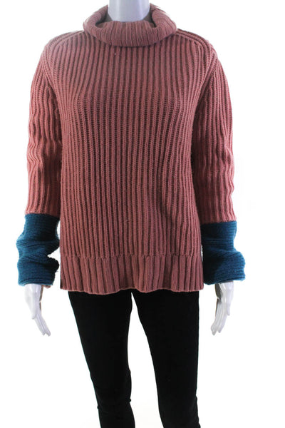 Wes Gordon Women's Side Slit Turtleneck Pullover Sweater Pink Size M