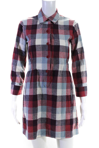 Theory Women's Checkered 3/4 Sleeve Shirt Dress Multicolor Size P