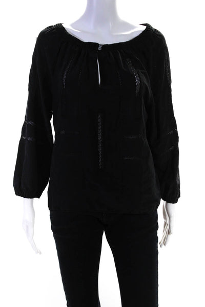 Vince Women's Silk Lace 3/4 Sleeve Blouse Black Size XS