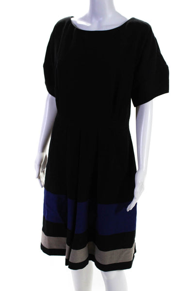 Lela Rose Womens Black Wool Color Block Short Sleeve Shift Dress Size 10