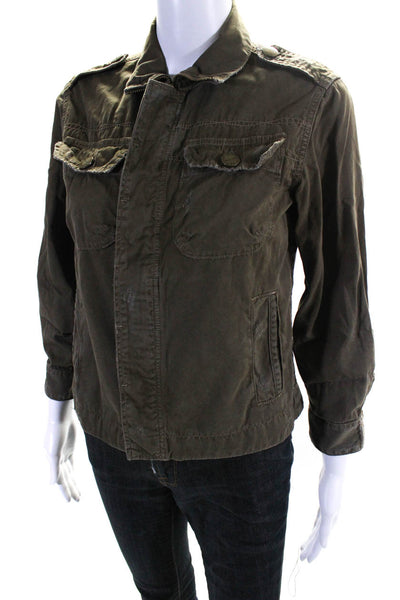 Current/Elliott Womens Cotton Distressed Multi Pocket Combat Jacket Green Size 0
