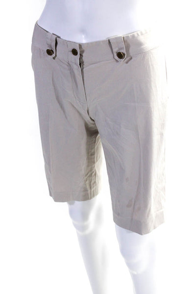 Tory Burch Womens Zipper Fly Pleated Bermuda Shorts Beige Cotton Size 2