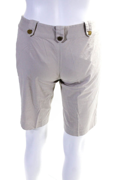 Tory Burch Womens Zipper Fly Pleated Bermuda Shorts Beige Cotton Size 2