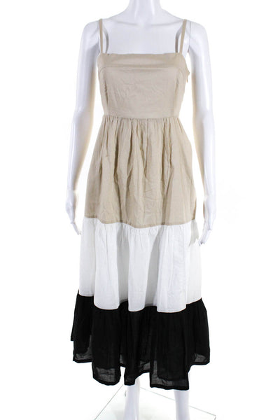 J Crew Womens Tiered Colorblock Spaghetti Strap Dress Beige White Black Size 2