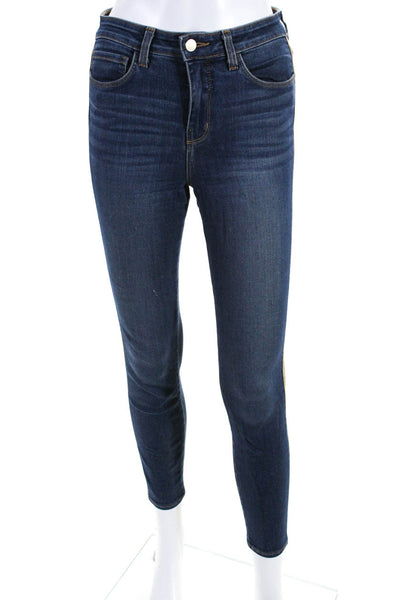 L'Agence Womens Metallic Stripe High Rise Skinny Jeans Blue Gold Tone Size 26
