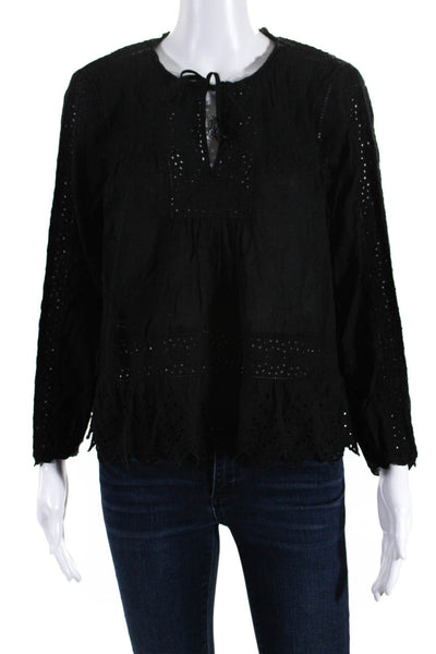 Rebecca Taylor Womens Keyhole Lace Long Sleeved Y Neckline Blouse Black Size 4
