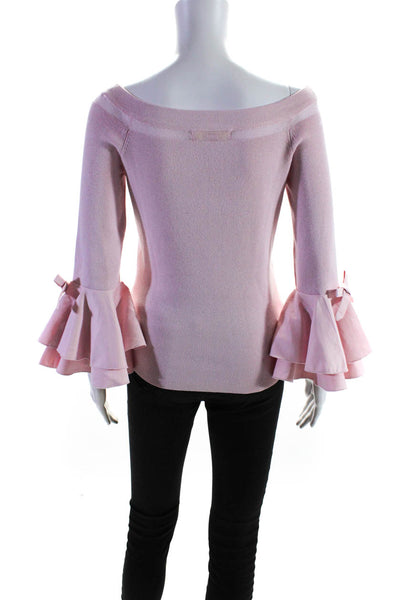 Catherine Malandrino Womens Off Shoulder Satin Bell Sleeve Sweater Pink Sz Small