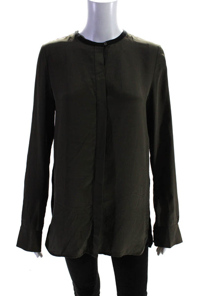 Vince Womens Color Block Long Sleeve Button Up Top Blouse Brown Black Size 6