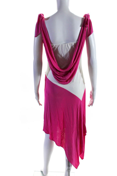Y Yigal Womens Cowl Neck Tie Strap Midi Sheath Dress Pink White Size 4
