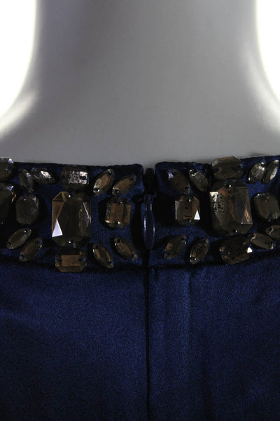 Shoshanna Womens Rhinestone Satin Sleeveless A Line Dress Blue Size 6
