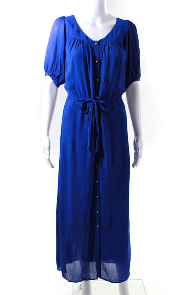 Konrad + Joseph Womens Puff Sleeve Button Up Tie Waist Shirt Dress Blue Size 2