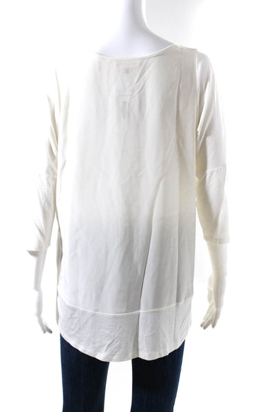 Rebecca Taylor Womens Silk Crepe Knit 3/4 Sleeve Blouse Top White Size 2