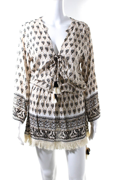 Cool Change Womens Woven Printed V-Neck A-Line Cover Up Dress Beige Size S