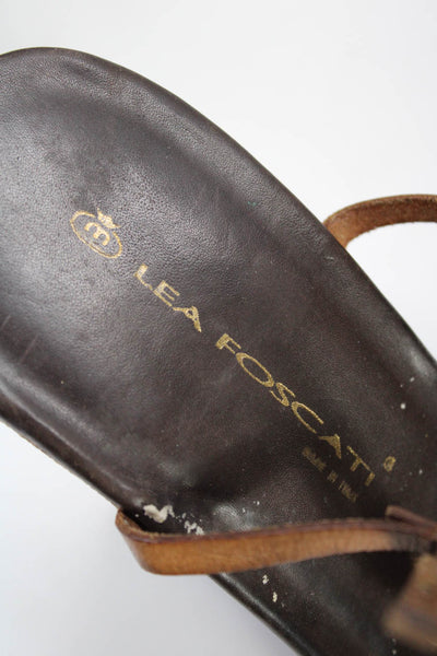 Lea Foscati Womens Leather With Gemstone Accent Platform Heel Shoes Brown Size 8