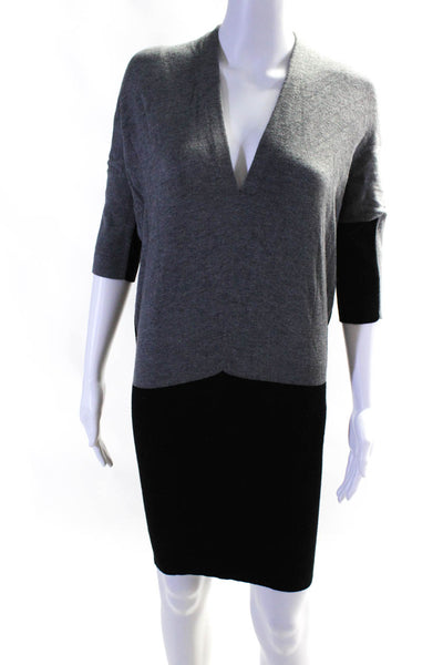 Mason Womens Colorblock Half Sleeve V Neck Sweater Mini Dress Gray Black Size S