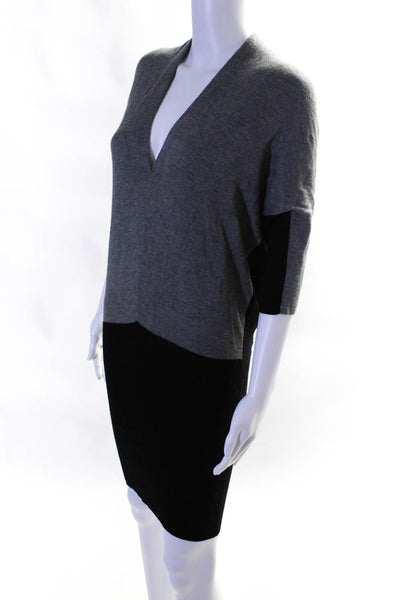 Mason Womens Colorblock Half Sleeve V Neck Sweater Mini Dress Gray Black Size S