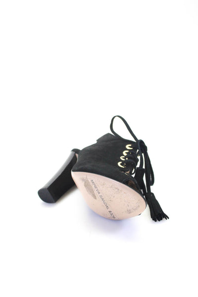 Club Monaco Womens Black Suede Mireva Lace Up Block Heel Sandals Shoes Size 6