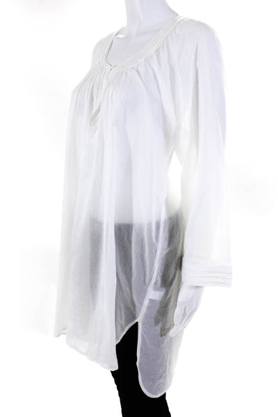 Oscar de la Renta Womens 3/4 Sleeve V Neck Tunic Shirt White Cotton Size Small