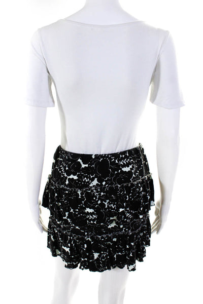 Nicole Miller Collection Womens Floral Elastic Tiered Skirt Black Size Small