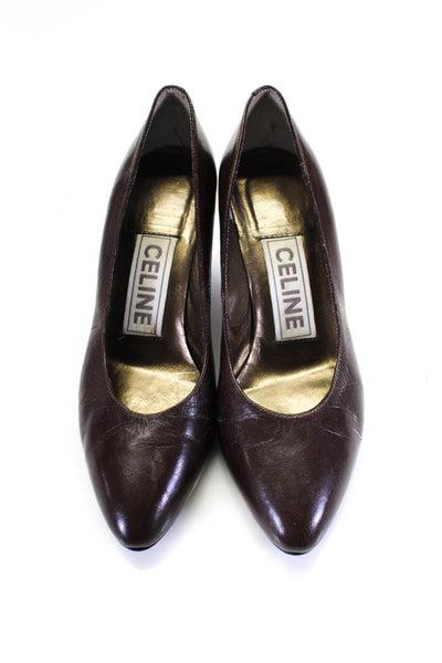 Celine Womens Leather Almond Toe Slip On Classic Pump Heels Shoes Brown Size 5.5
