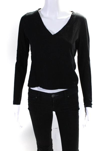 Intermix Womens Solid Black V-Neck Long Sleeve Top Size S