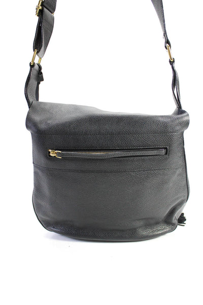 ALC Womens Single Strap Grain Leather Tassel Jackson Saddle Handbag Black