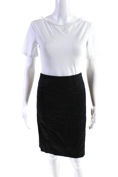 Badgley Mischka Womens Solid Metallic Slit Panel A-Line Midi Skirt Black Size 2