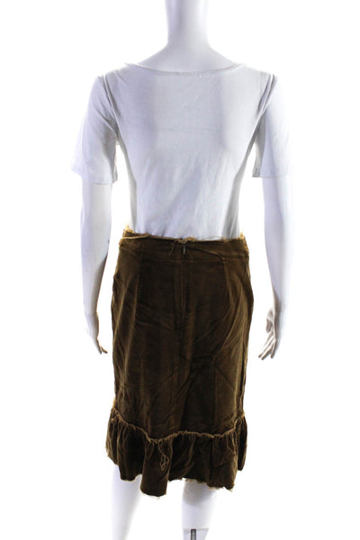 Nicole Miller Collection Womens Cotton Frayed Velvet Midi Skirt Brown Size 2