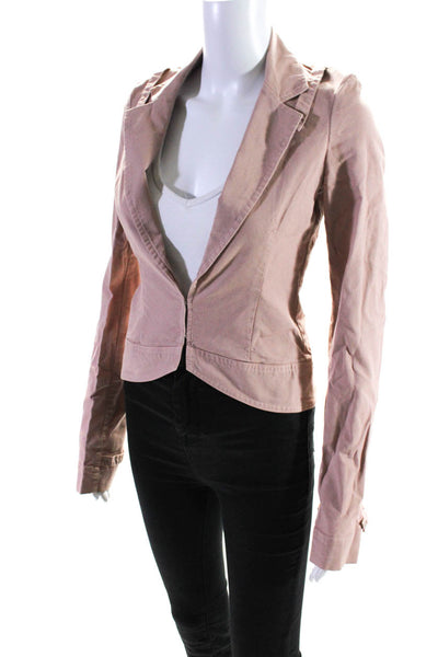 YaYa Womens Solid Hook Cinch Waist Peplum Cotton Jean Jacket Pink Size Small