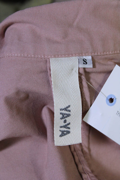 YaYa Womens Solid Hook Cinch Waist Peplum Cotton Jean Jacket Pink Size Small