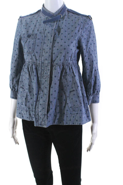Marc By Marc Jacobs Womens Polka Dot Half Sleeve Spring Jean Jacket Blue Size 4
