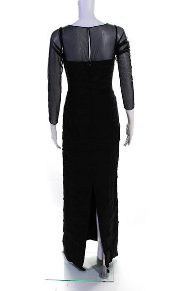 Chetta B Womens Back Zip Long Sleeve Mesh Trim Tiered Dress Black Size 4