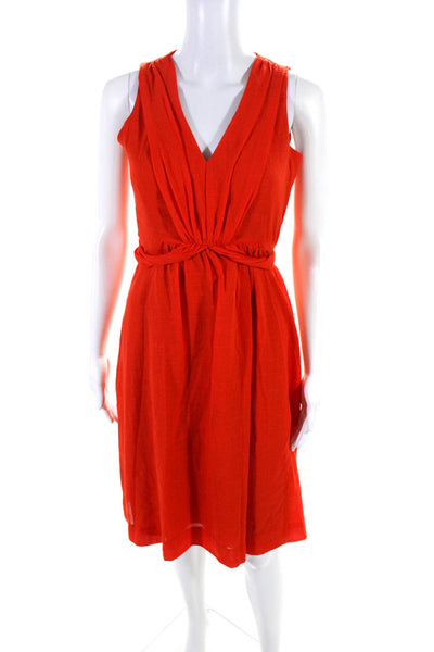 J Crew Womens V Neck Sleeveless A Line Maxi Dress Red Cotton Size 0