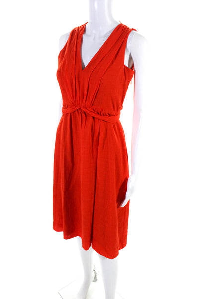 J Crew Womens V Neck Sleeveless A Line Maxi Dress Red Cotton Size 0