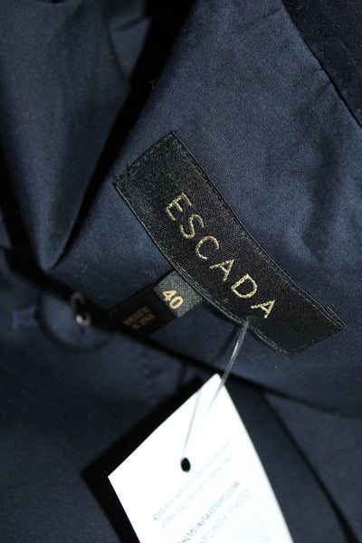 Escada Women's Padded Shoulder Three Button Blazer Jacket Navy Blue Size 40