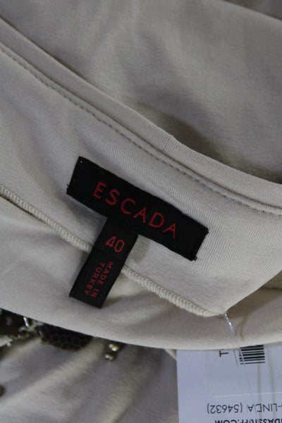 Escada  Women's Beaded Short Sleeve Crew Neck Blouse Beige Side 40