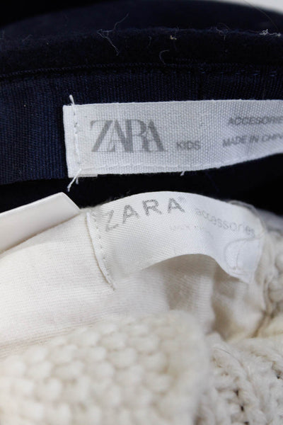 Zara Girls Pom POm Accent Knit Hats Accessory Black White Size One Size Lot 2