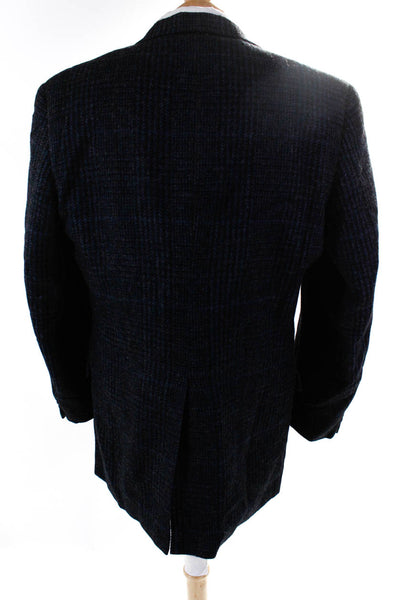 H. Freeman & Son Mens Blue Wool Plaid Two Button Long Sleeve Blazer Size 40