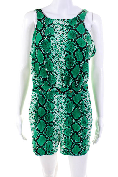 Sandro Womens Silk Crepe Snake Skin Printed Sleeveless Mini Romper Green Size 36