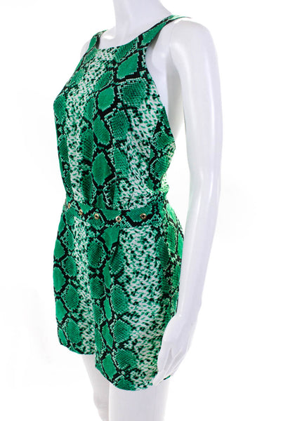 Sandro Womens Silk Crepe Snake Skin Printed Sleeveless Mini Romper Green Size 36
