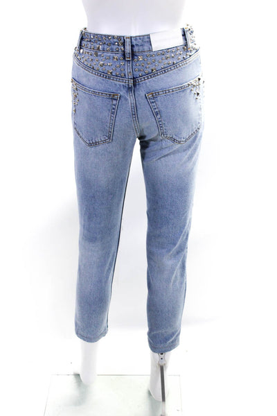 The Kooples Womens Silver Tone Studded Slim Light Wash Denim Jeans Blue Size 24