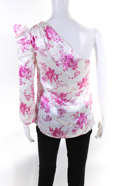 Les Reveries Womens White Silk Pink Floral One Shoulder Blouse Top Size 0