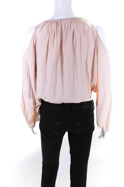 Ramy Brook Womens Pink Crew Neck Elastic Waist Long Sleeve Blouse Top Size XS
