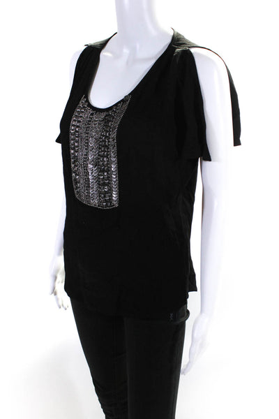 Twelfth Street by Cynthia Vincent Womens Beaded Slit Sleeve Blouse Black Size XS