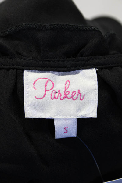 Parker Womens Solid Silk Peplum Ruffle Tank Blouse Black Size Small