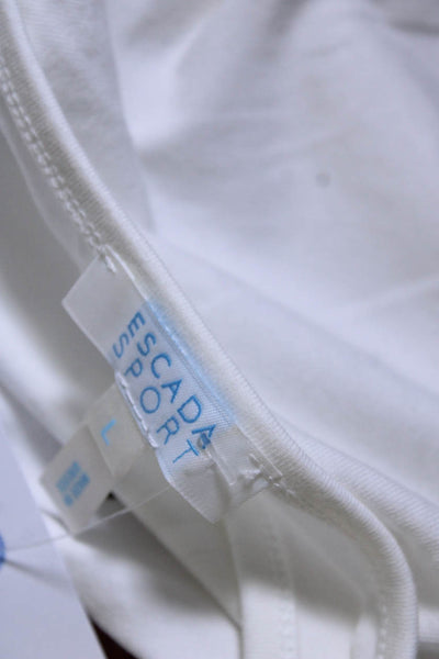Escada Sport Womens White Graphic Print Bedazzle Scoop Neck Tee Top Size L