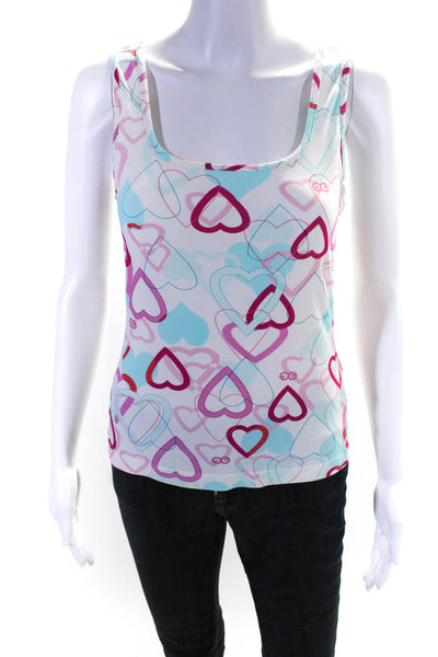 Escada Sport Womens Pink Teal Heart Print Scoop Neck Sleeveless Tank Top Size M