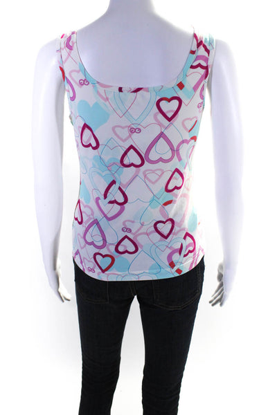 Escada Sport Womens Pink Teal Heart Print Scoop Neck Sleeveless Tank Top Size M